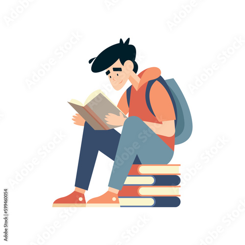 student reading literature in library corner
