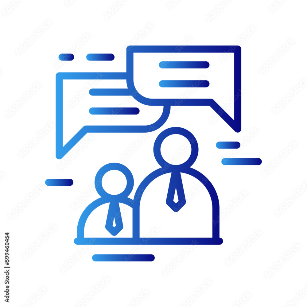 Discussion business icon with blue gradient outline style. sign, talk, teamwork, outline, team, people, conference. Vector Illustration Discussion business icon with blue gradient outline style. sign, talk, teamwork, outline, team, people, conference. Vector Illustration
