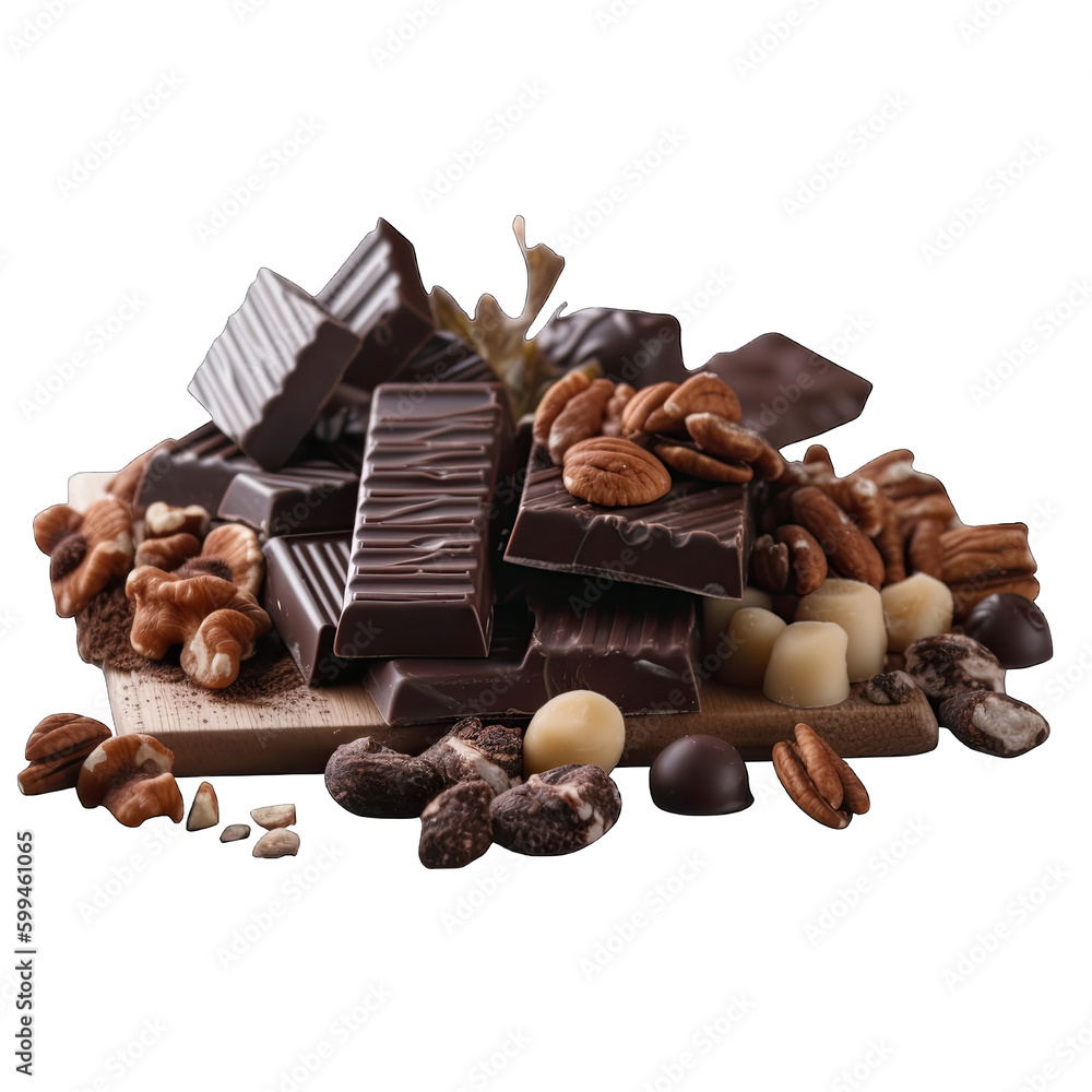 Chocolate, nuts and chocolate bar Chocolate, nuts and chocolate bar