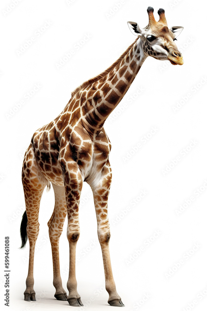 Obraz premium Giraffe isolated on white background. Photorealistic generative art.