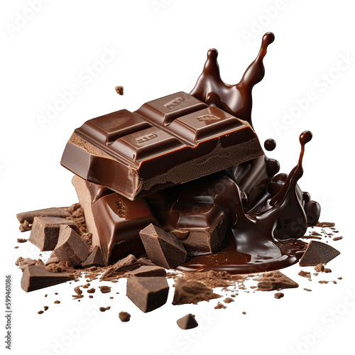 close up of chocolate pieces splashing