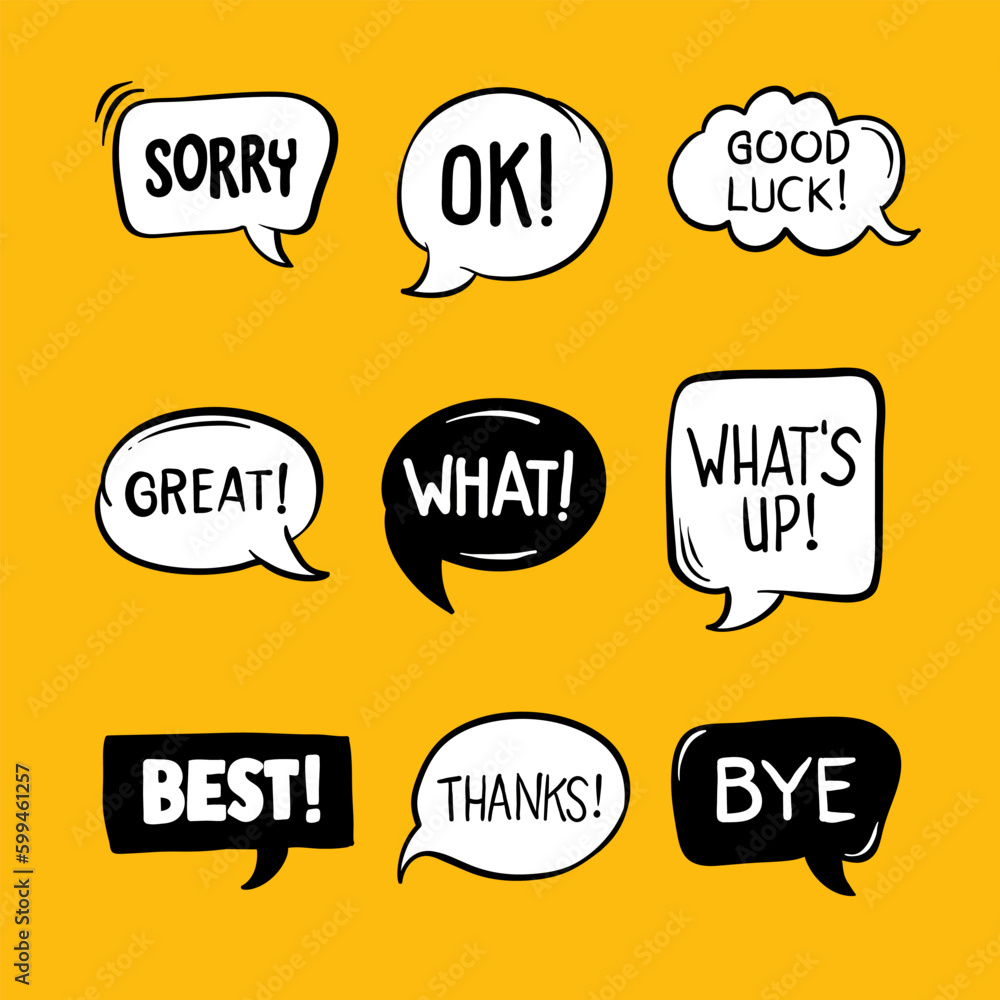 Hand drawn chat bubble vector element. Suitable for design of comic, infographic, and poster. Hand drawn text box element. Hand drawn chat bubble vector element. Suitable for design of comic, infographic, and poster. Hand drawn text box element.