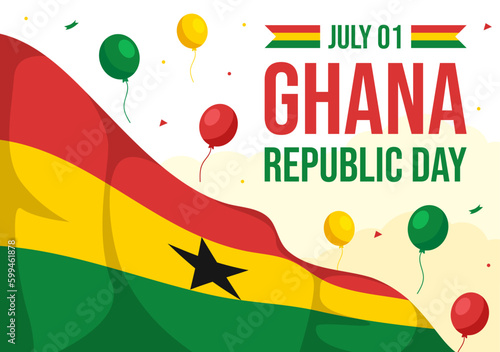 Happy Ghana Republic Day Vector Illustration with Waving Flag Background in Flat Cartoon Hand Drawn for Web Banner or Landing Page Templates