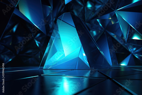 Blue background glowing geometric glass photo