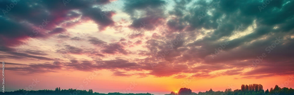 Attractive colorful sunset with cloudy sky in rural area.   Scenic image of textured sky. Perfect summertime wallpaper. Bright epic sky. Discover the beauty of earth.