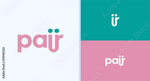PAIR WORDMARK LOGO PEOPLE MATE VECTOR ILLUSTRATION