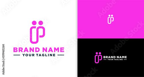 LETTER P LOGO PEOPLE PAIR MATCH LINE EDITABLE
