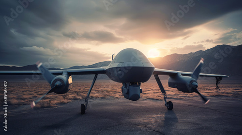 Unmanned military aerial remotely-piloted drone. Generative AI