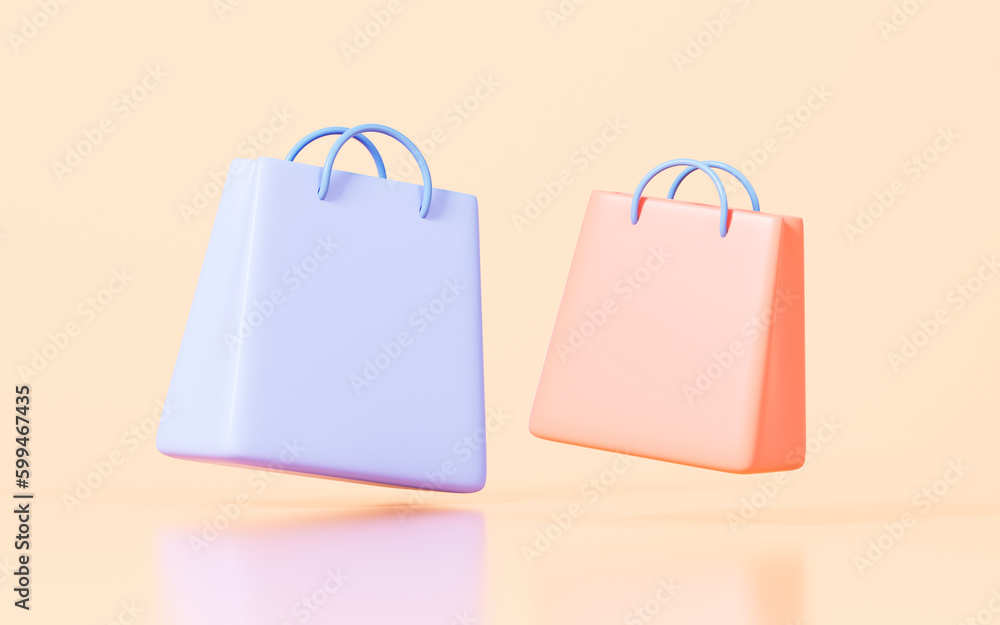 Shopping bags in the yellow background, 3d rendering. Shopping bags in the yellow background, 3d rendering.