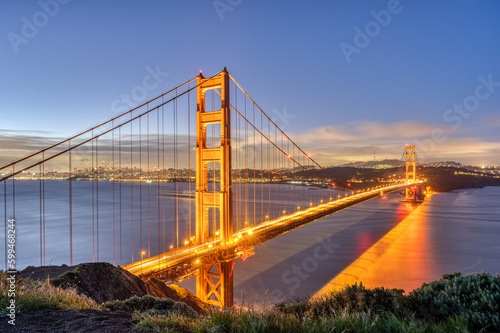 The famous Golden Gate Bridge in San Francisco at night