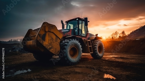 Wheel loader working in a quarry. Generative AI