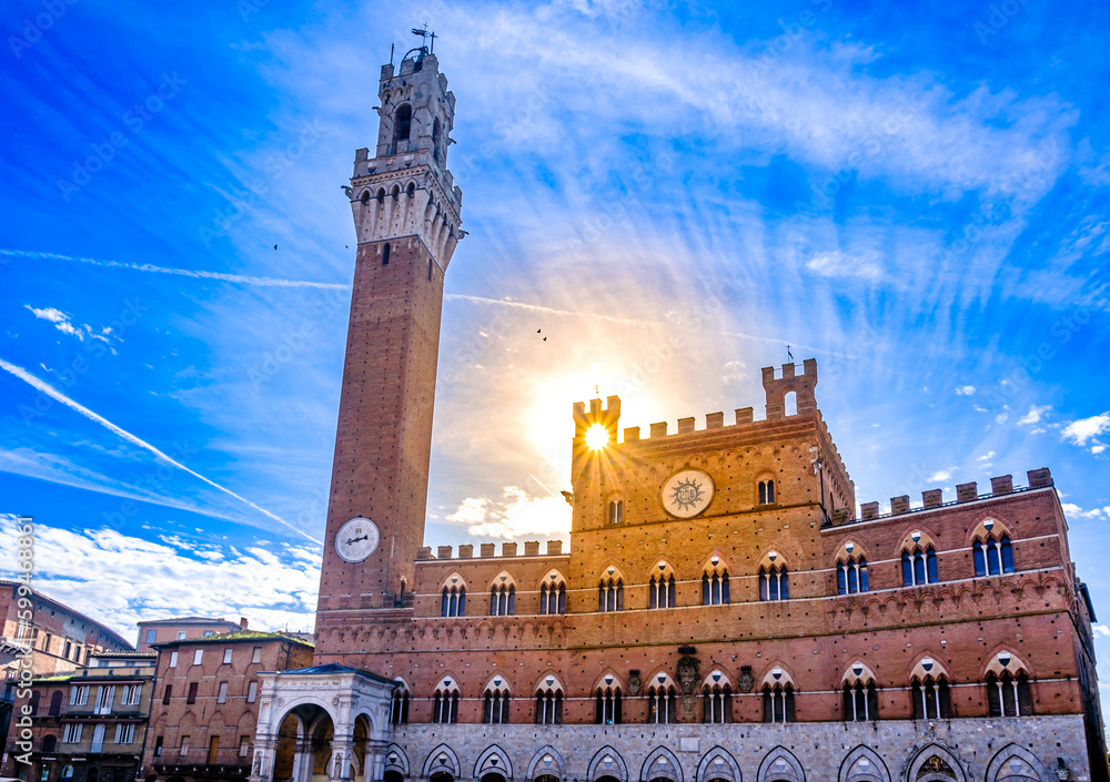 historic buildings at the old town of Siena in italy