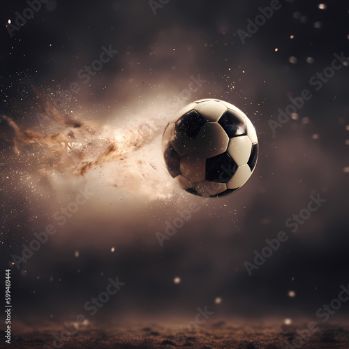 Soccer ball flying . Generative AI