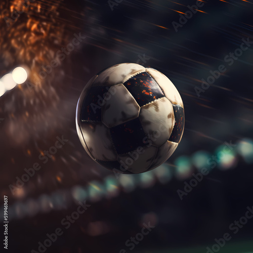 Soccer ball flying . Generative AI