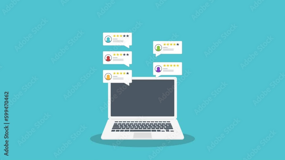 Review rating online on a laptop. Customer feedback testimonials