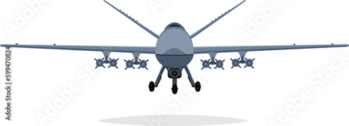 Long range military unmanned aerial vehicle. Aircraft armed with missiles. Drone on an isolated white background.