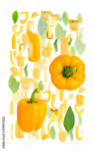Fototapeta Naklejka Na Ścianę i Meble -  Yellow Bell Pepper Slice and Leaf Abstract