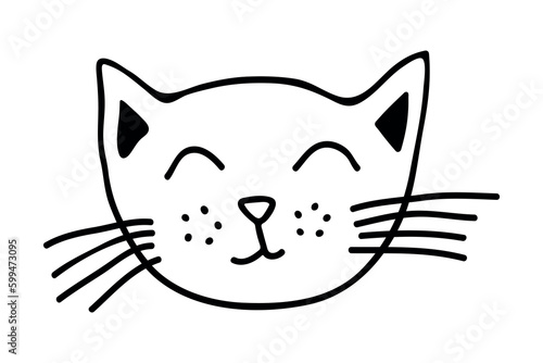 Hand drawn cat muzzle clipart. Cute pet face doodle