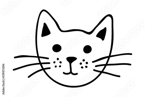 Hand drawn cat muzzle clipart. Cute pet face doodle