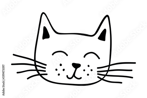 Hand drawn cat muzzle clipart. Cute pet face doodle