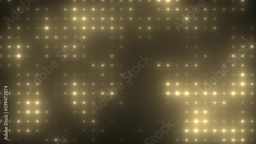 Abstract loop glowing yellow orange disco wall with bright light bulbs abstract background. Video 4k. 60 fps