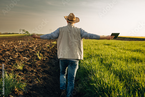 Farmers enjoys a walk trough his farmland