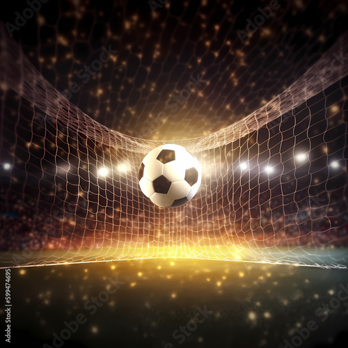 Soccer Ball In Goal. Generative AI © premiumdesign