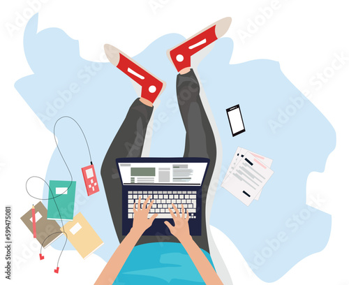 young man sitting relaxed using laptop. freelancer
