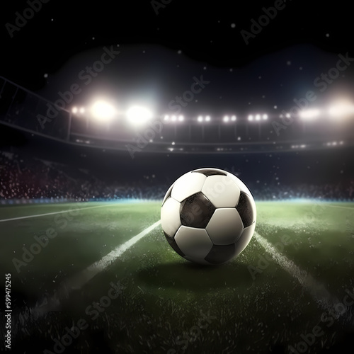 Soccer Ball at Stadium Arena when night. Generative AI © premiumdesign