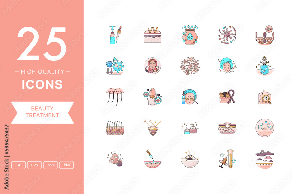 Vector set of Beauty Treatment icons. The collection comprises 25 vector icons for mobile applications and websites. Vector set of Beauty Treatment icons. The collection comprises 25 vector icons for mobile applications and websites.