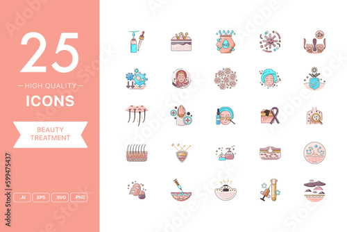 Vector set of Beauty Treatment icons. The collection comprises 25 vector icons for mobile applications and websites.