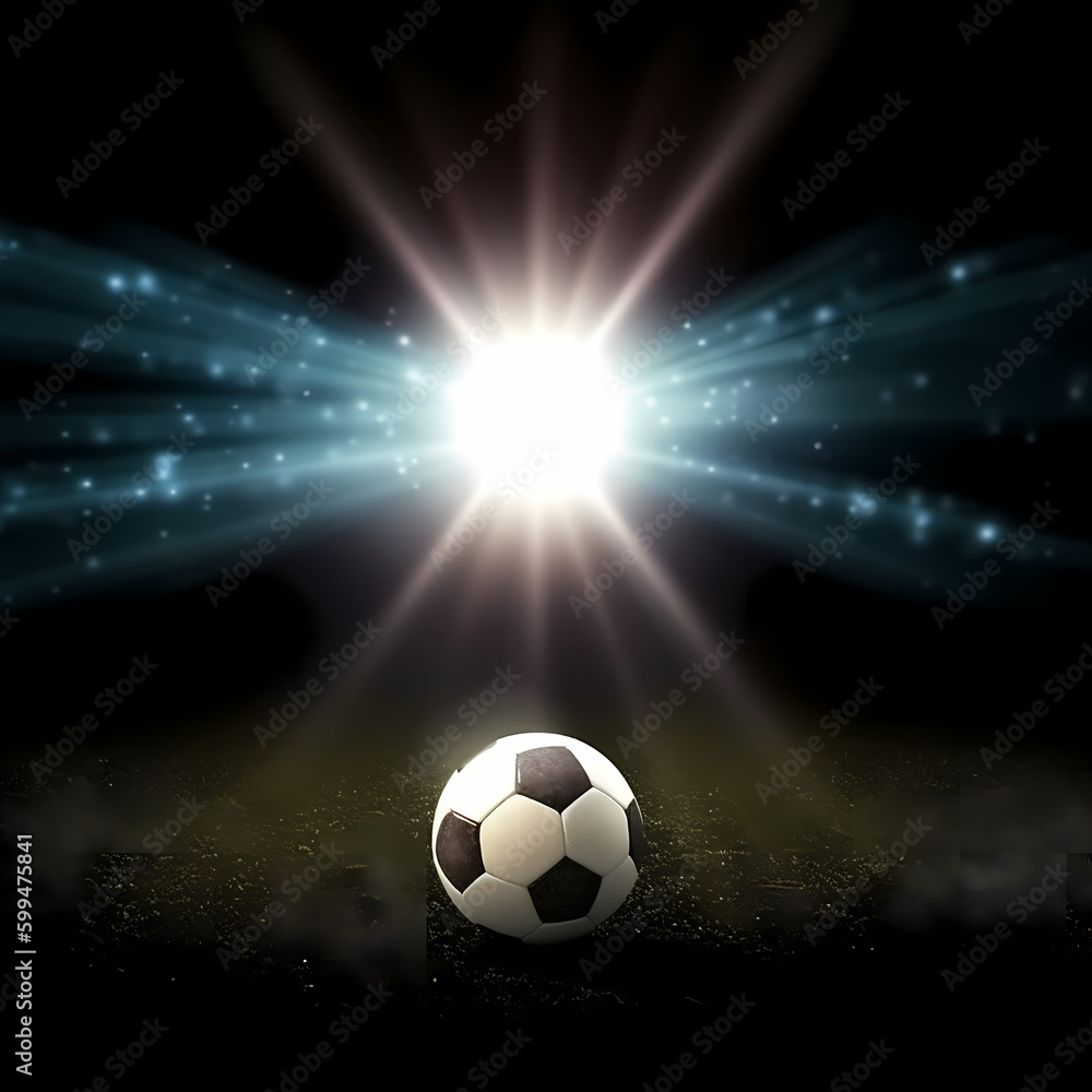 Fototapeta premium Soccer Ball at Stadium Arena when night. Generative AI