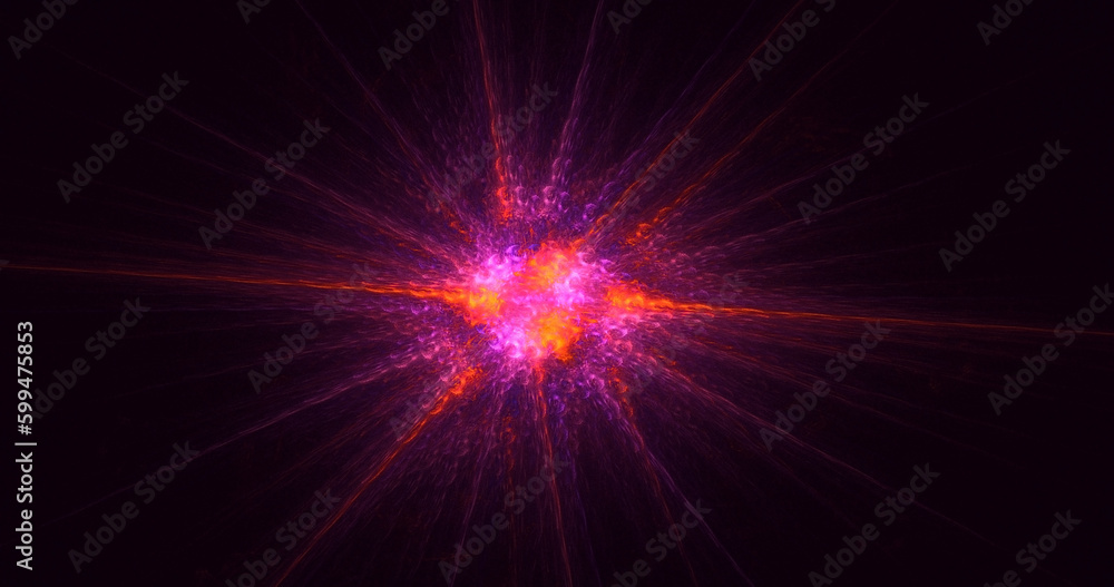 D rendering abstract multicolored fractal light background with bright center