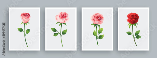 Rose painting set in watercolor style. Wall art watercolor painting background.