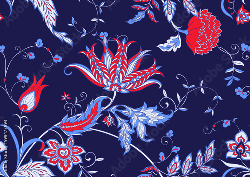Traditional eastern classical luxury old fashioned floral ornament. Seamless pattern, background. Vector illustration.