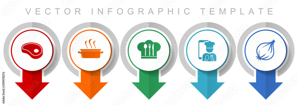 Food icon set, miscellaneous pointer icons such as steak, pot, chef hat and onion for webdesign and mobile applications, modern design infographic vector template Food icon set, miscellaneous pointer icons such as steak, pot, chef hat and onion for webdesign and mobile applications, modern design infographic vector template