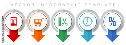 Shopping icon set, miscellaneous pointer icons such as calculator, cart, barber, clock and percent for webdesign and mobile applications, modern design infographic vector template