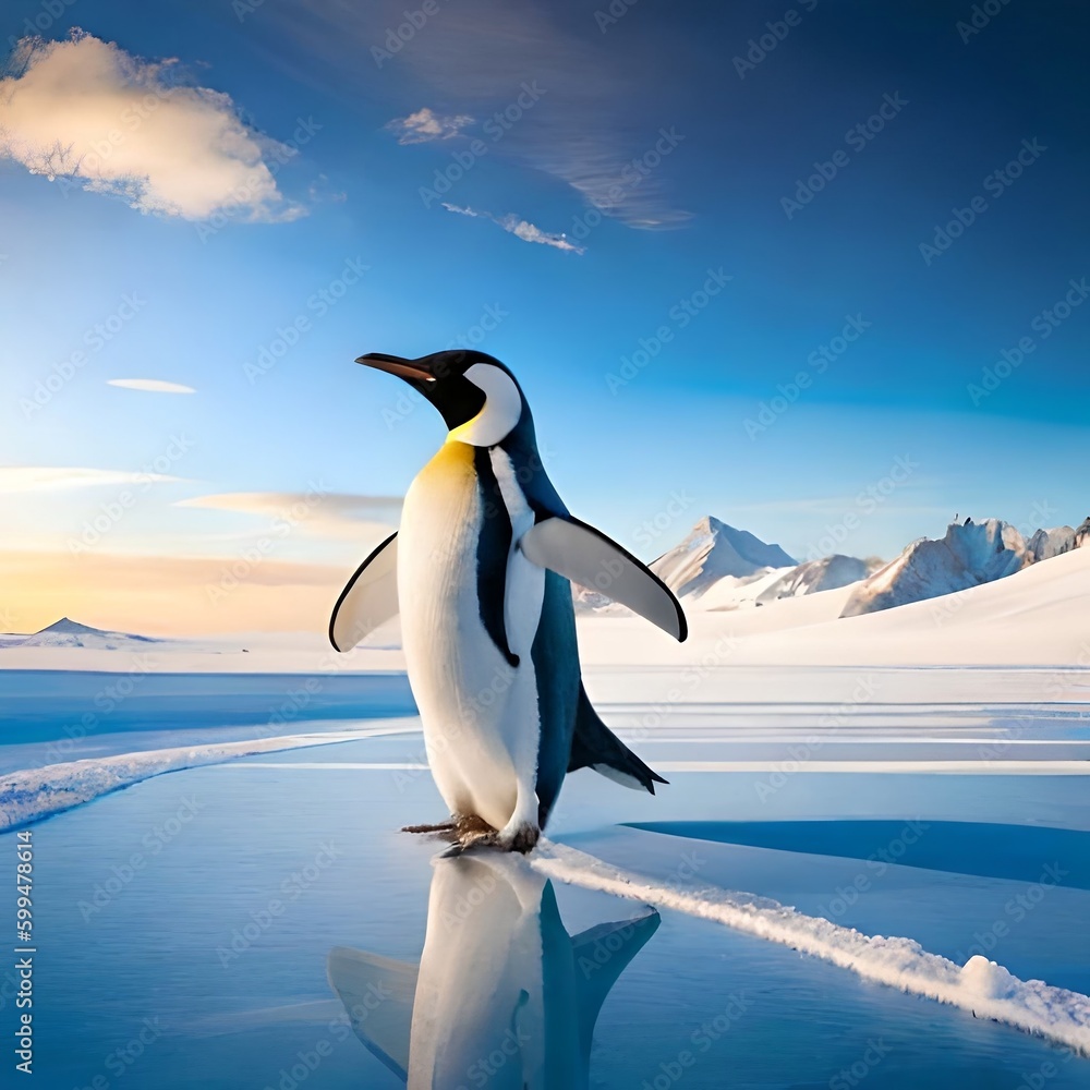 Fototapeta premium Penguin waddling across the ice