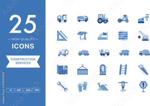 Vector set of Construction icons. The collection comprises 25 vector icons for mobile applications and websites.
