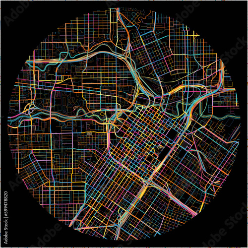 Colorful Map of Houston, Texas with all major and minor roads.