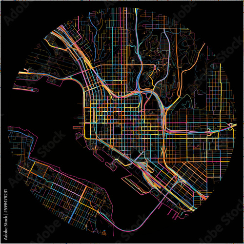 Colorful Map of SanDiego, California with all major and minor roads.