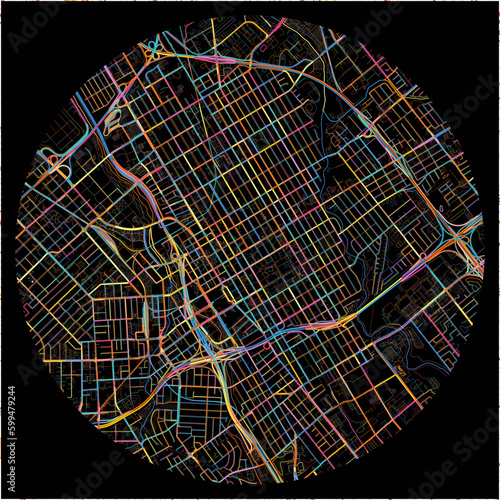 Colorful Map of SanJose, California with all major and minor roads. photo