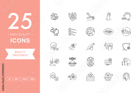 Vector set of Beauty Treatment icons. The collection comprises 25 vector icons for mobile applications and websites.