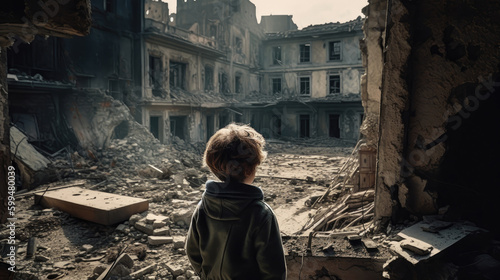 A boy stands in the ruins of an old building and looks into the distance © Barosanu