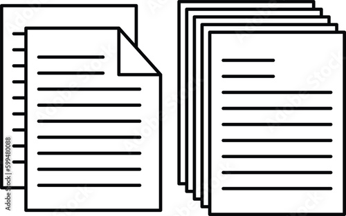 Paper document piles thin line icon set. Paper files sheet or letter flat vector icon design.