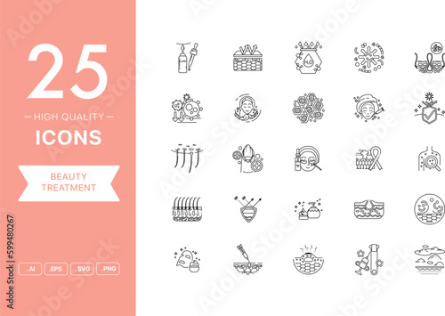 Vector set of Beauty Treatment icons. The collection comprises 25 vector icons for mobile applications and websites.