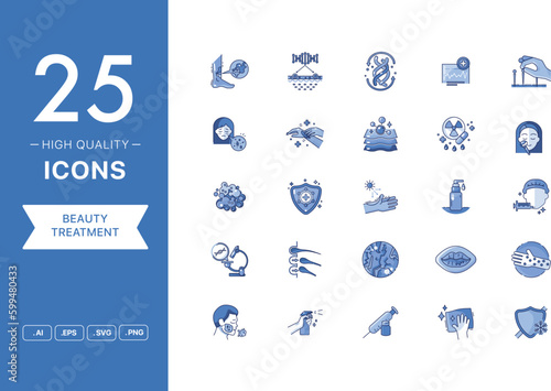 Vector set of Beauty Treatment icons. The collection comprises 25 vector icons for mobile applications and websites.