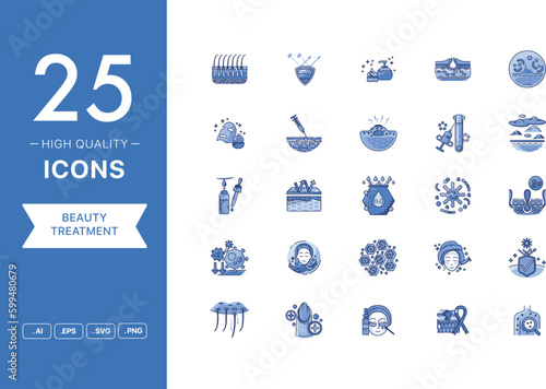 Vector set of Beauty Treatment icons. The collection comprises 25 vector icons for mobile applications and websites.