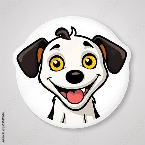 A cute cartoon dog sticker with a white background  radiating playful and cheerful vibes. The dog is depicted in a delightful and animated pose  Generative AI