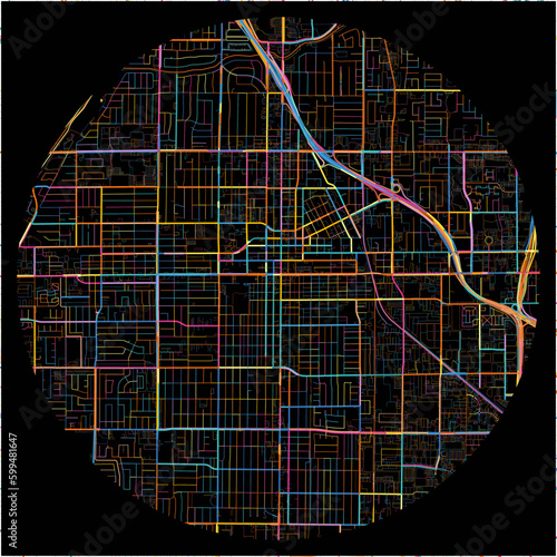 Colorful Map of SantaAna, California with all major and minor roads.